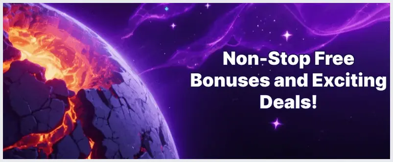 Dope Wins Casino home page hero section, "Non-Stop Free Bonuses and Exciting Deals!" promotional banner, 28.10.2026